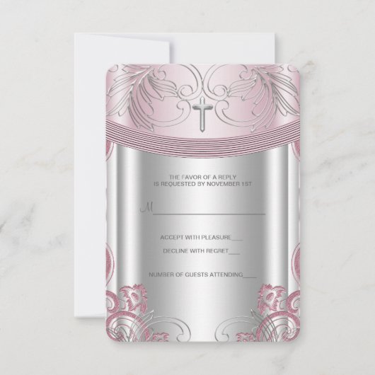 RSVP pour le baptême de bébé fille argent et rose (Devant)