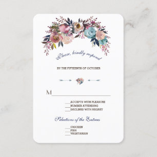 RSVP pour mariage Bouquet de Rose bleu foncé