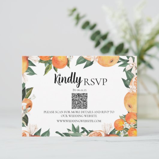 RSVP pour mariage | Carte RSVP QR Code Oranges rom (Debout devant)