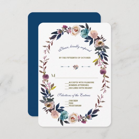 RSVP pour mariage | Dusty Blue Misty Rose Wreath (Devant / Derrière)