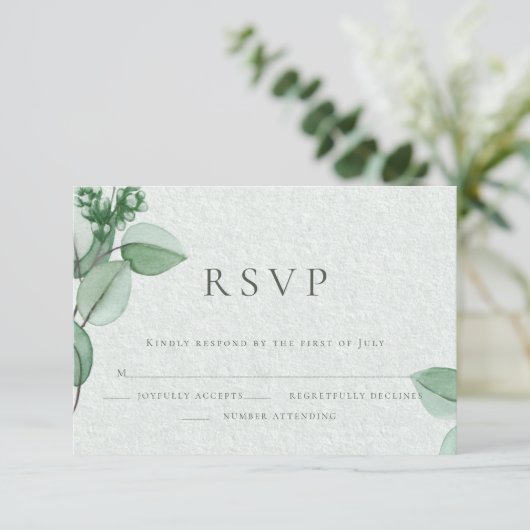 RSVP pour mariage | Elégant Eucalyptus aquarelle (Debout devant)