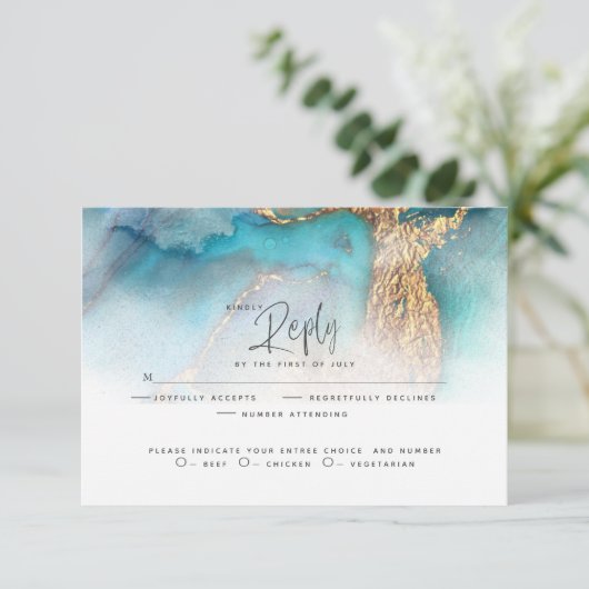 RSVP pour mariage | Encre Abstraite Turquoise et o (Debout devant)