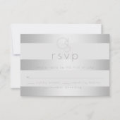 RSVP pour mariage | Monogramme à rayures argentées (Devant)
