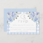 RSVP pour mariage | Monogramme bleu En vichy flora (Devant / Derrière)