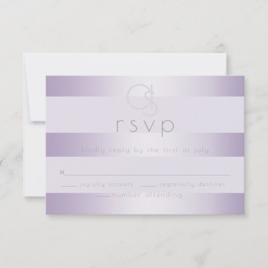 RSVP pour mariage | Monogramme Lilac Shimmer Strip (Devant)