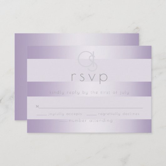 RSVP pour mariage | Monogramme Lilac Shimmer Strip (Devant / Derrière)