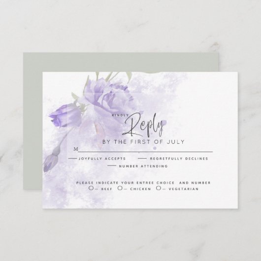 RSVP pour mariage | Rustic Painterly Purple Floral (Devant / Derrière)