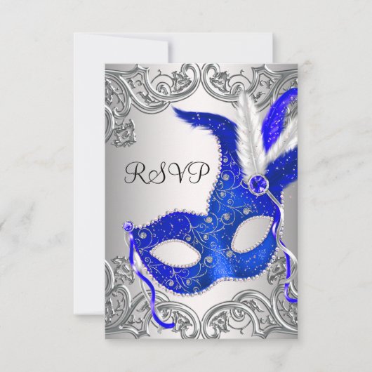 RSVP pour une soirée masquée au masque bleu royal (Devant)