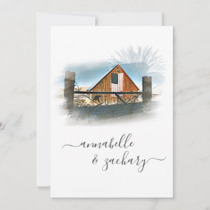 *~* RSVP QR American Flag Old Barn AR19 Wedding Kaart