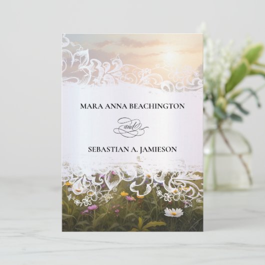 *~* RSVP QR AR31 Faire-part de mariage Fleurs Mist (Debout devant)