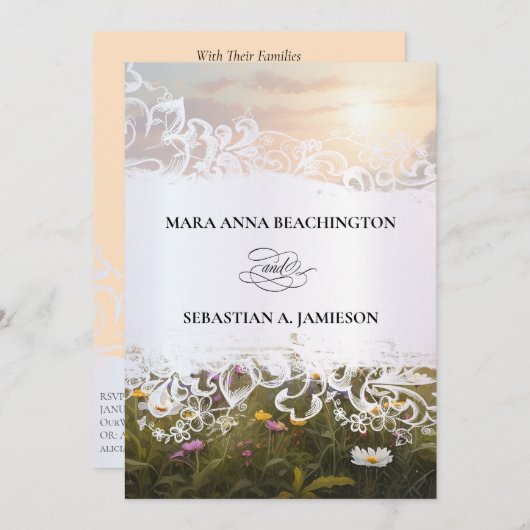 *~* RSVP QR AR31 Faire-part de mariage Fleurs Mist (Devant / Derrière)