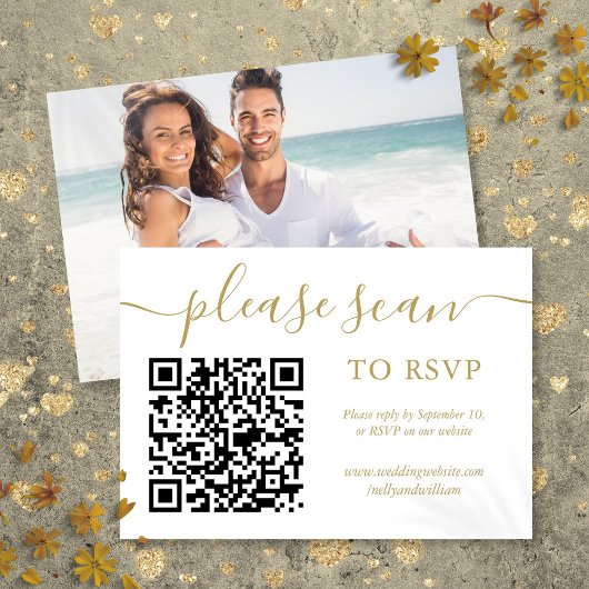 RSVP QR-code eenvoudig goud schrift foto
