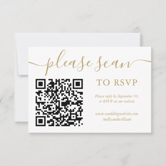 RSVP QR-code eenvoudig goud schrift foto (Voorkant)