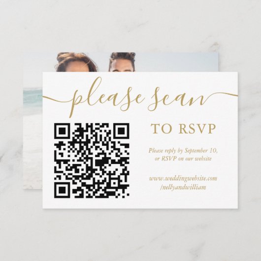 RSVP QR-code eenvoudig goud schrift foto (Voorkant / Achterkant)
