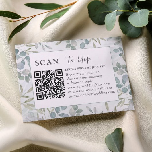 RSVP QR Code Eucalyptus Greenery Wedding Kaartje