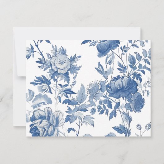 RSVP QR Code Français Floral Toile Bleu Mariage (Dos)