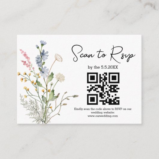 RSVP QR-code Wildbloemen Botanische bruiloft Informatiekaartje (Voorkant)