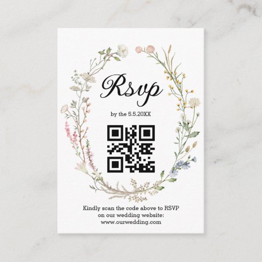 RSVP QR-code Wildbloemen Botanische chique bruilof Informatiekaartje (Voorkant)