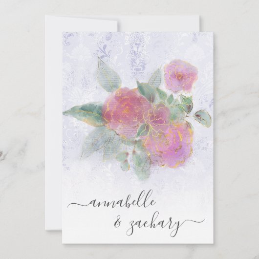 *~* RSVP - QR Damask Floral Roos Gold AR12 bruilof Kaart (Voorkant)