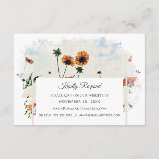 *~* RSVP QR Floral Poppy Website AR9 Bruiloft Informatiekaartje (Voorkant)