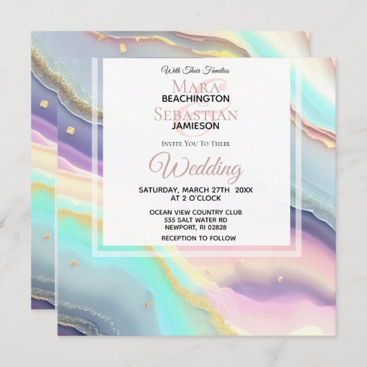 *~* RSVP QR PASTEL AGATE AR66 Gouden Bruiloft Kaart (Voorkant / Achterkant)