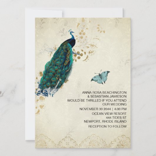 *~*  RSVP QR Victoriaans Peacock AR24 Wedding Kaart (Voorkant)