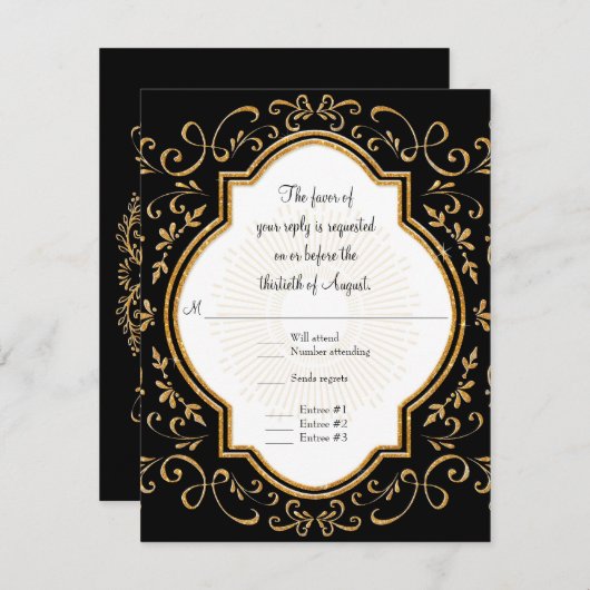 RSVP Quatrefoil Frame Script Swirl Gold Parties sc (Devant / Derrière)