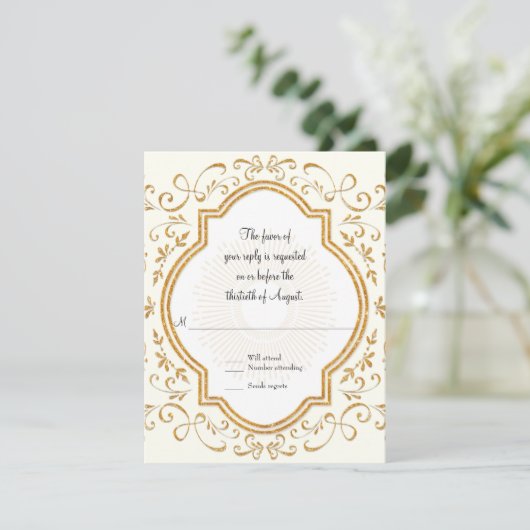 RSVP Quatrefoil Frame Script Swirl Gold Parties sc (Debout devant)