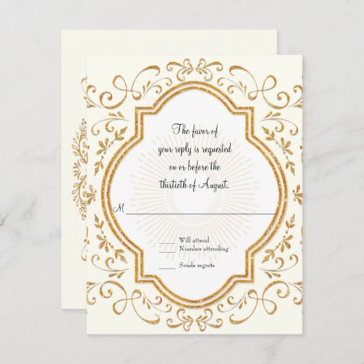 RSVP Quatrefoil Frame Script Swirl Gold Parties sc (Devant / Derrière)