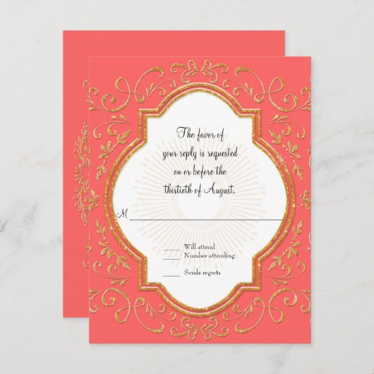 RSVP Quatrefoil Frame Script Swirl Gold Parties sc (Devant / Derrière)