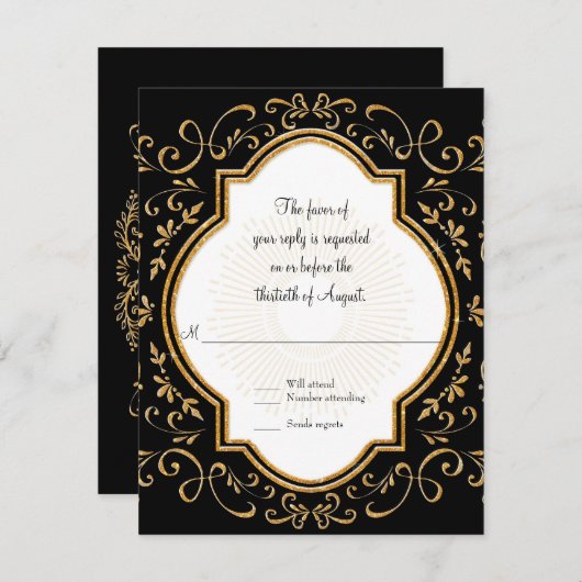 RSVP Quatrefoil Frame Script Swirl Gold Parties sc (Devant / Derrière)