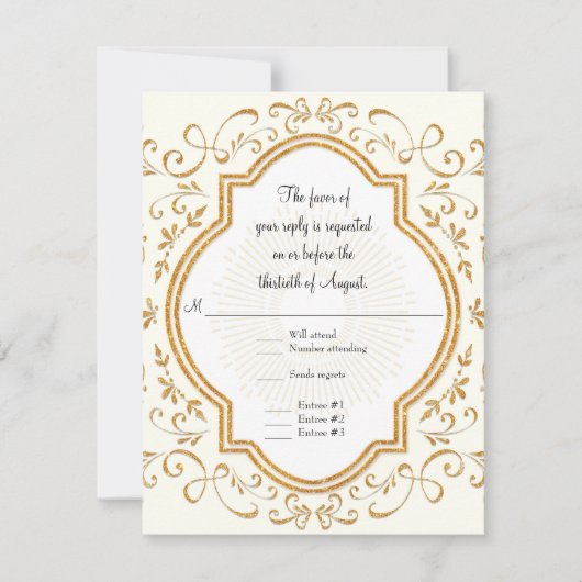 RSVP Quatrefoil Lijst Script Swirl Gold Glitter (Voorkant)