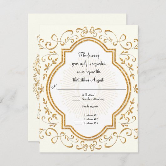 RSVP Quatrefoil Lijst Script Swirl Gold Glitter (Voorkant / Achterkant)