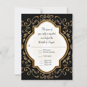 RSVP Quatrefoil Lijst Script Swirl Gold Glitter Kaartje