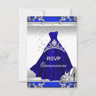 RSVP Quinceanera 15e verjaardag Royal Blue Dress Kaart