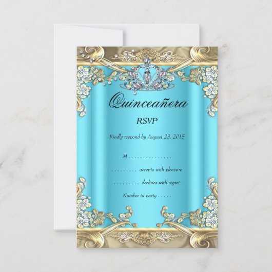 RSVP Quinceanera Blue Aqua Gold Turquoise 15e anni (Devant)