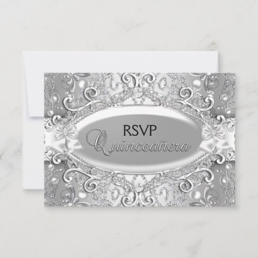 RSVP Quinceañera Perle Damassé Argent (Devant)