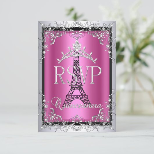 RSVP Quinceanera Tour Eiffel Tiara en argent rose (Debout devant)