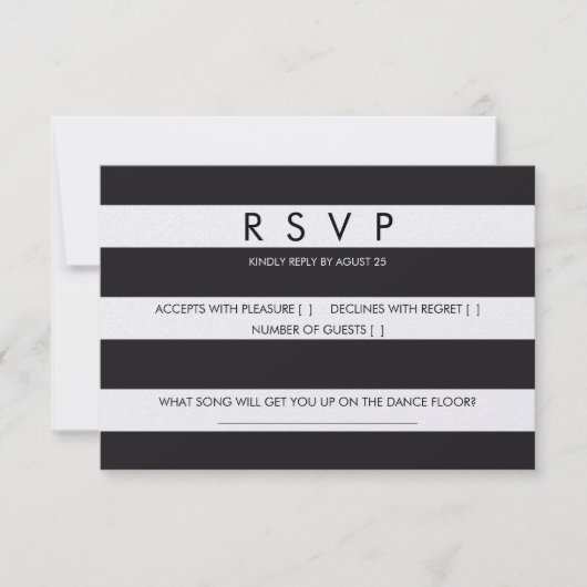 RSVP rayures noir blanc mariage carte papeterie (Devant)