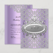 RSVP-reactie feest lila paars wit diamant RSVP Kaartje (Voorkant / Achterkant)