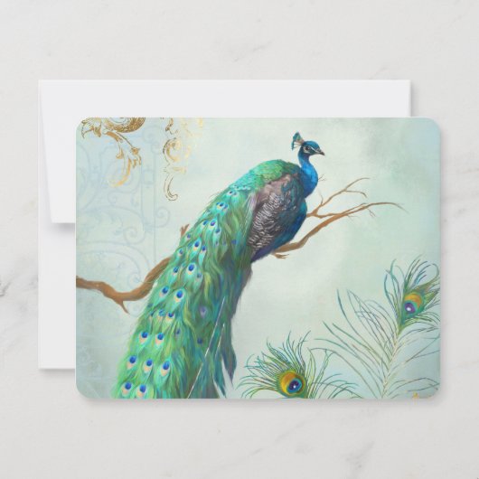 RSVP Reactie Peacock Veer Goud Elegant Bruiloft (Achterkant)