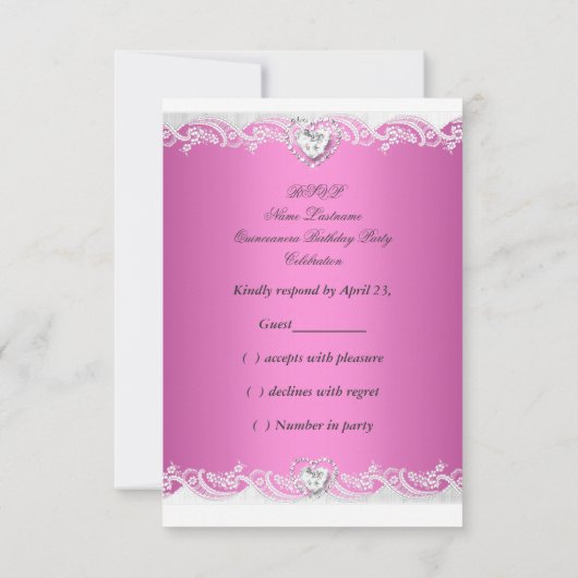 RSVP Reactie Reactie Roze Witte Kant Quinceanera (Achterkant)