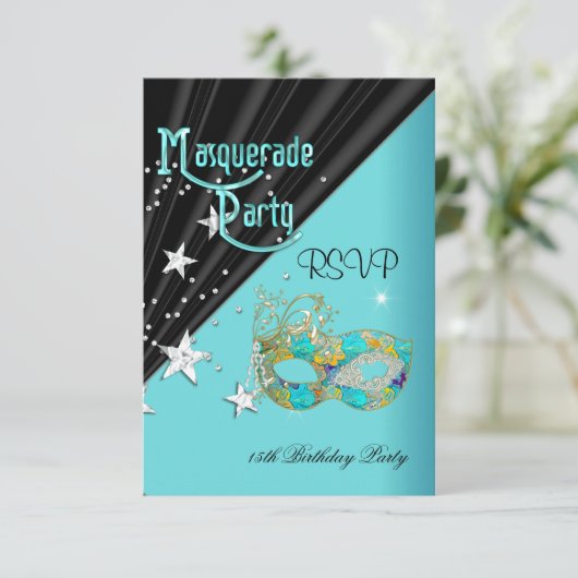 RSVP Reactie Reactie Verjaardagsfeest Blauwgroen G (Staand voorkant)