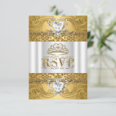 RSVP Reactie Reactie Wit Goud Quinceanera Kaartje (Staand voorkant)