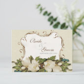 RSVP-reactiekaart Magnolia Swirls Damask RSVP Kaartje (Staand voorkant)
