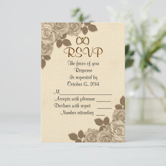 RSVP-reactiekaart sepia rozen RSVP Kaartje (Staand voorkant)