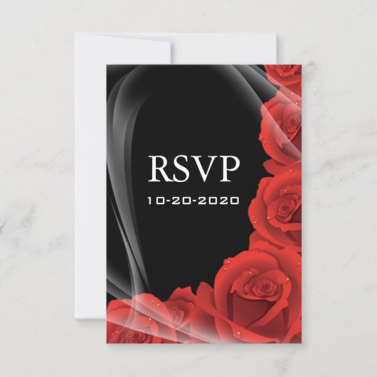 RSVP-reactiekaarten voor Black & Red Rose Weddensc RSVP Kaartje (Voorkant)