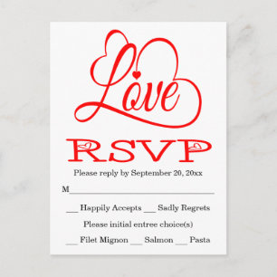 RSVP Red en White Love Hearts Weddenschap/Party Ca Uitnodiging Briefkaart