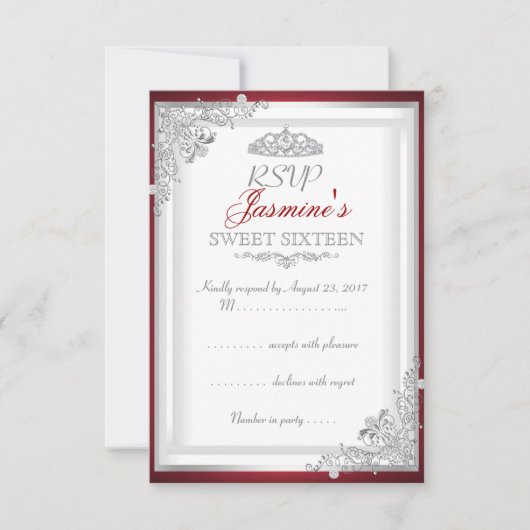 RSVP Red Silver Damask Couronne Douce 16 (Devant)