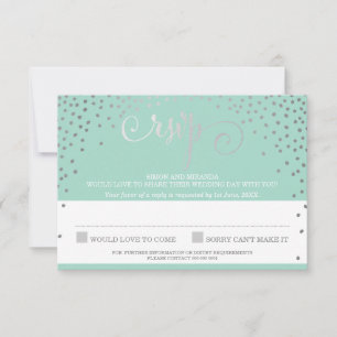 RSVP REPLY chic rustic mini Silver confetti Mint